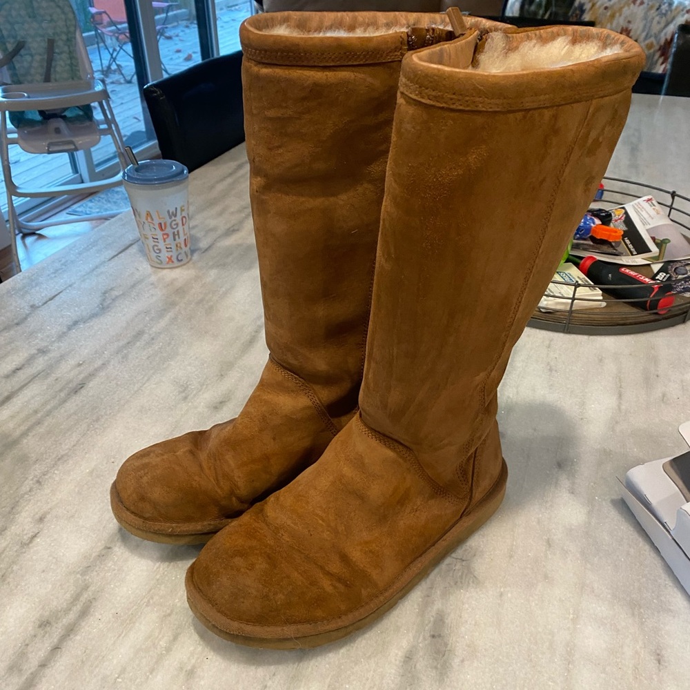 Ugg Tall Zip Up Boots Tan Color size 10